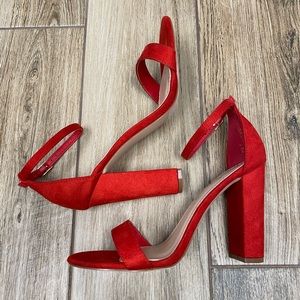 NEW Red vegan suede strap block heels Lulus size 7